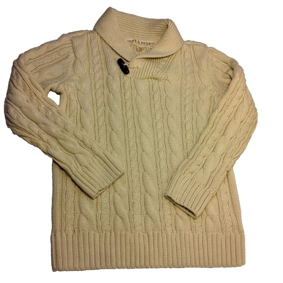 Hope & Henry Sweater Youth Kids XS Shawl Collar Organic Cotton Cable Knit Cream - Picture 1 of 14